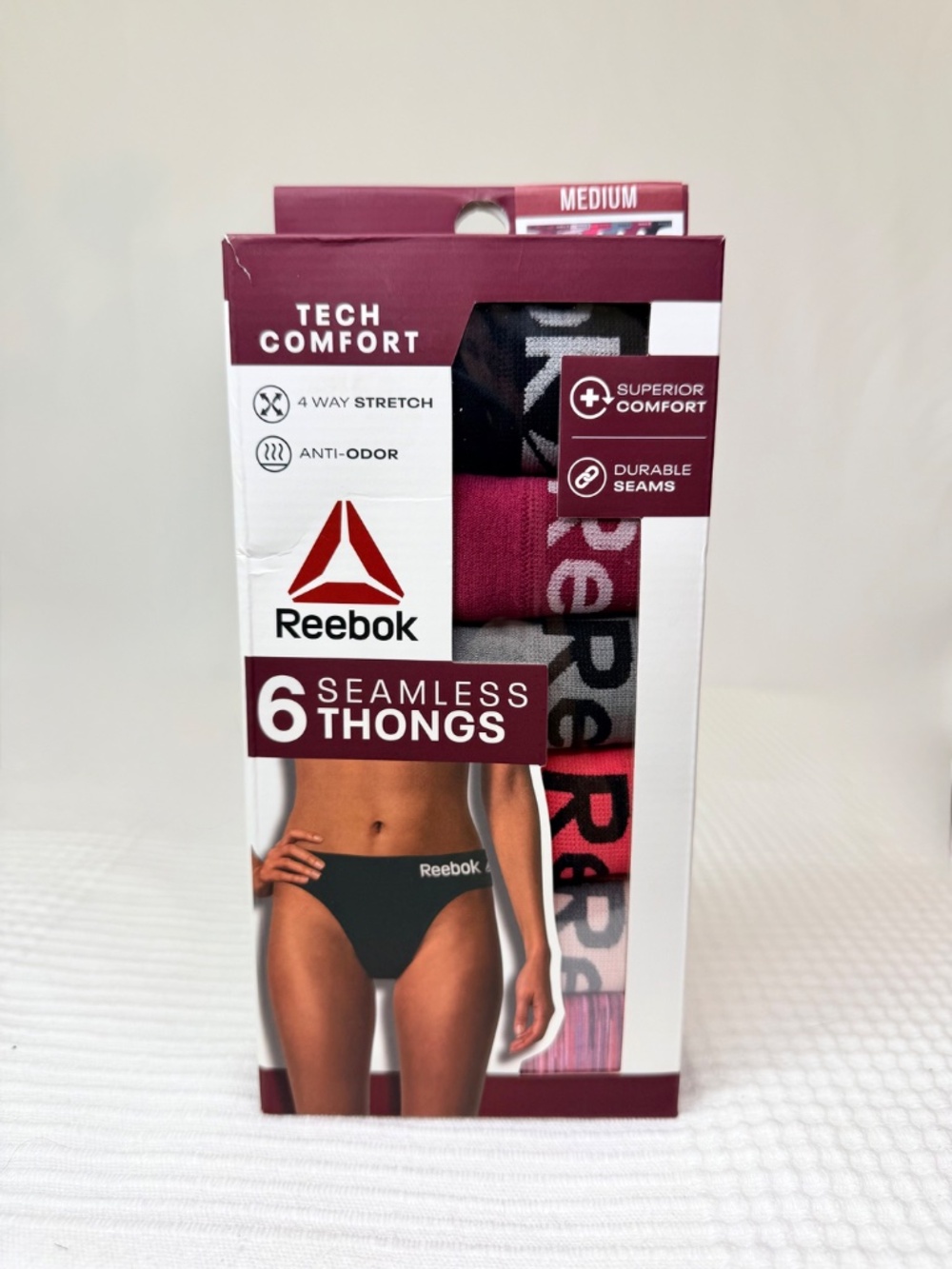 Reebok Underwear Seamless Thong Panties, 6-Pack, M / L / XL